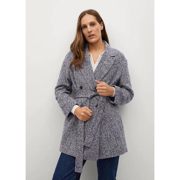 Mango Wrap Belted Coat Textured New - Picture 3 of 8